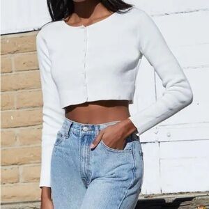 Brandy Melville Cropped White Knit Cardigan
